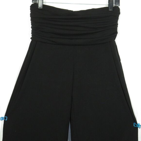 OGL Black Soft Stretchy Wool Blend Shirred Fold Over Waist Wide Leg Pants SMALL - Picture 3 of 10